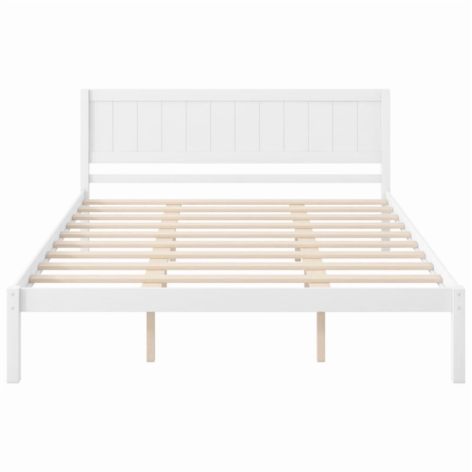 No Box Spring Needed King Size Wooden Bed, Minimalist Style Platform Bed Frame with Headboard & Slats Support