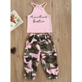thumbnail image 3 of Miaouyo Kids Girls Pants Set, Sleeveless Letters Print Camisole with Camouflage Trousers Summer Outfit, 3 of 10