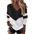 thumbnail image 2 of WREESH Woman Tops Classic V-Neck Long Sleeve Color Block Loose Knit Sweater Hedging Sweater Blouse, 2 of 5