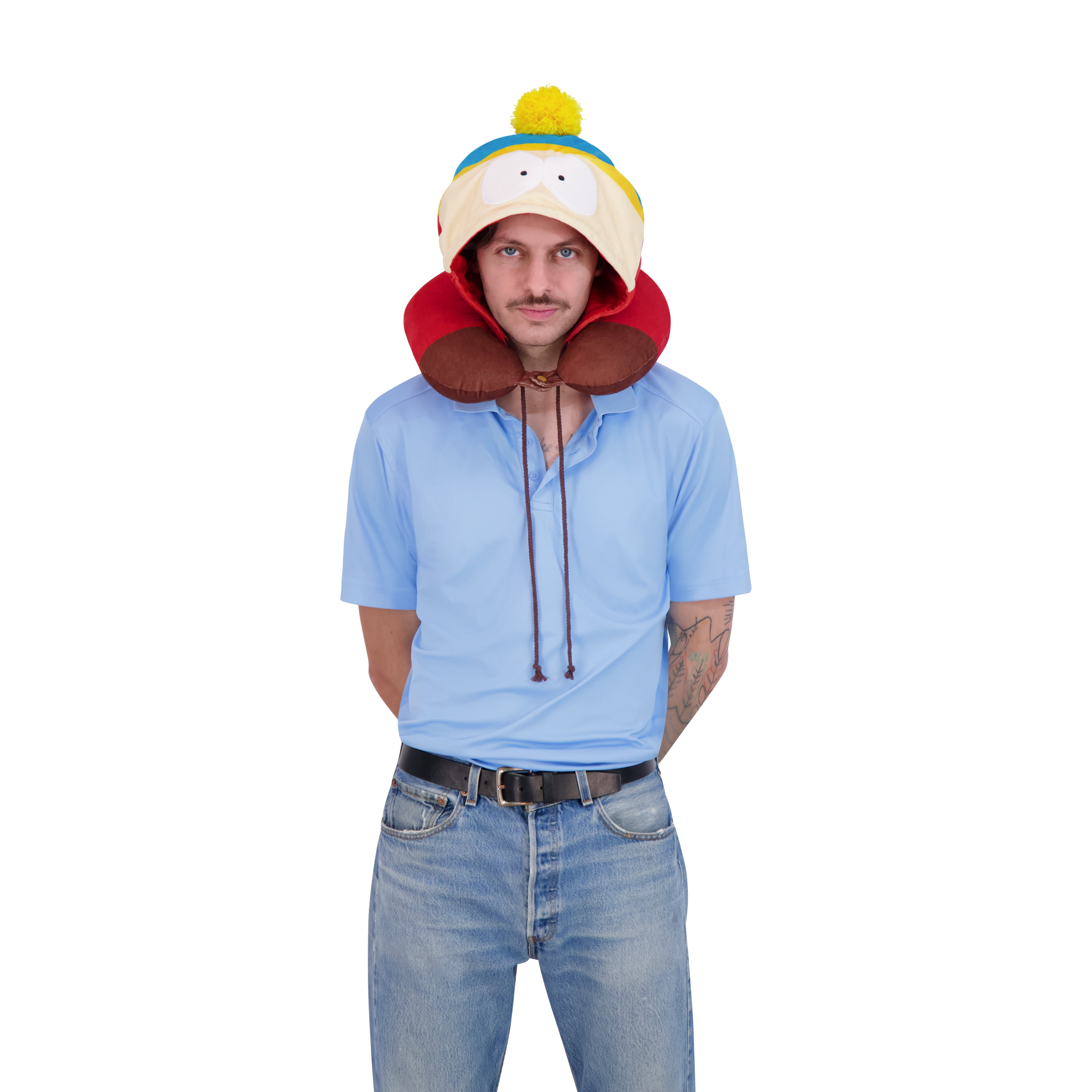 South Park Hooded Neck Pillow, Eric Cartman Memory Foam Travel Accessories for Airplane, Car, and Office, Comfortable and Breathable, Red