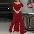 thumbnail image 5 of ClodeEU Women's V Neck Short Sleeve Off Shoulder Ruffle Hem Maxi Dress ,Solid Color Casual Long Dress Wine,Women's Plus XXXL, 5 of 6