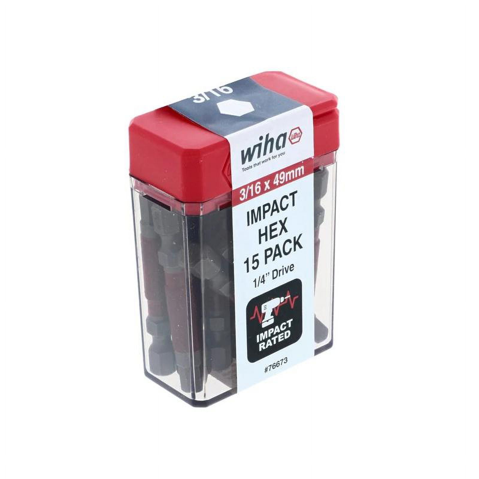 Wiha Tools 76673 MaxxTor Impact Bit Hex 3/16" - 49mm - 15 Pack