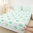 thumbnail image 3 of Manfei Green Ocean Shell Fitted Sheet Full,Kawaii Bowtie Bed Set,3 Pieces,1 Fitted Sheet and 2 Pillowcases, 3 of 6