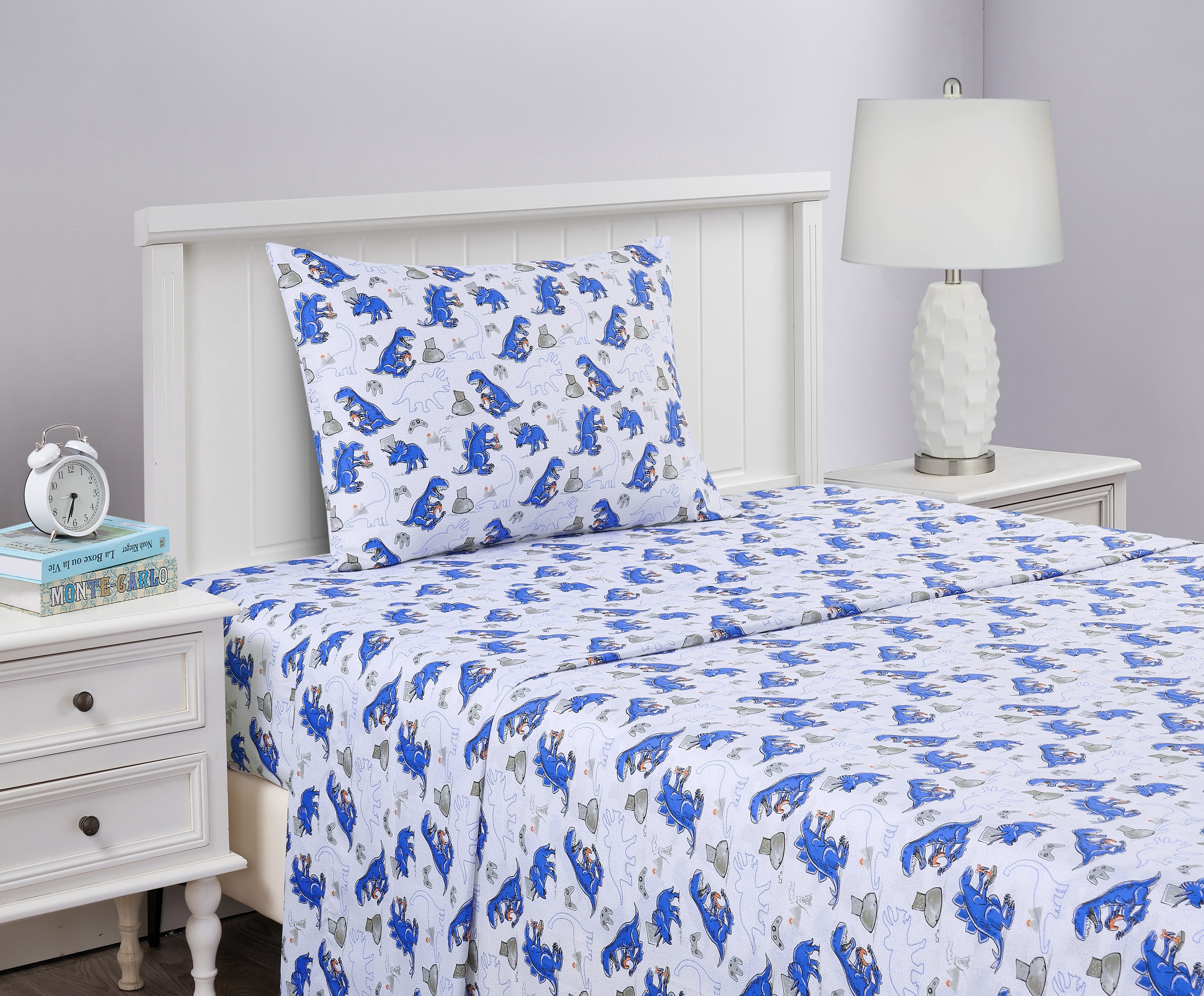 Your Zone Kids Soft Microfiber Sheet Set, Dino Gamer, Twin, 3 Pieces, Easy Care