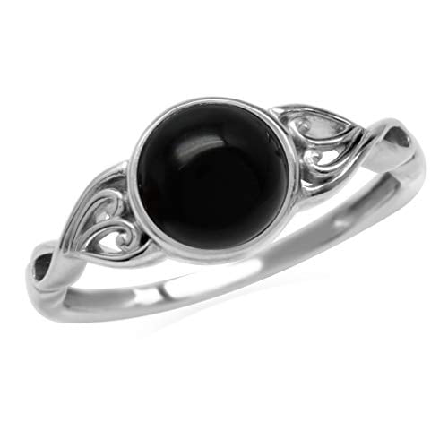 Silvershake 7mm Natural Black Onyx 925 Sterling Silver Victorian Style Solitaire Ring