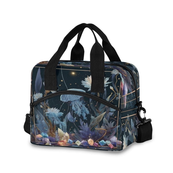 Insulated Crossbody Lunch Bag 10L Lunch Tote with Adjustable Shoulder Strap for Work Office Picnic Bioluminescent Marine Plants