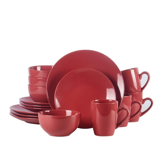 HomeVss, Color Wave Stoneware 16pc Dinnerware Set, Rose Wood