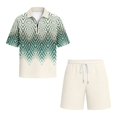 thumbnail image 4 of Men Striped Waffle Knit 2 Piece Outfit, Half Zip Short Sleeve Polo Shirt & Matching Drawstring Shorts Summer Casual Set Mint Green XXXXXXL, 4 of 4