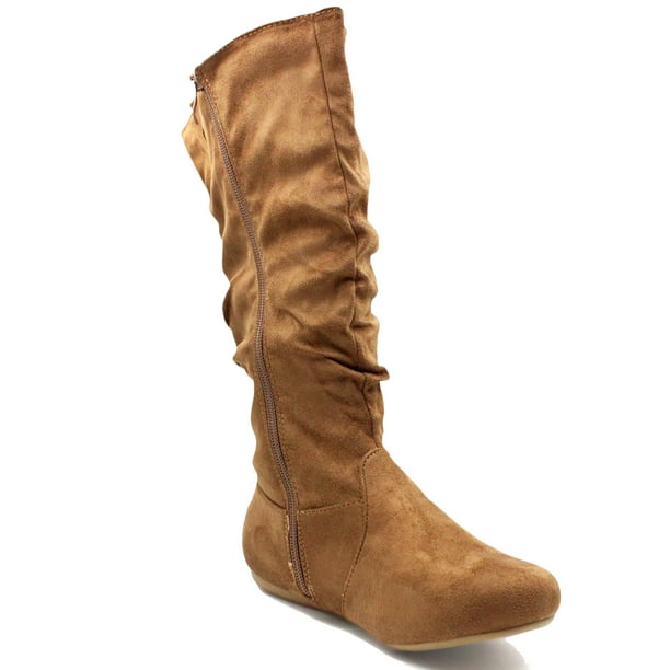 Brown flat slouch boots cheap