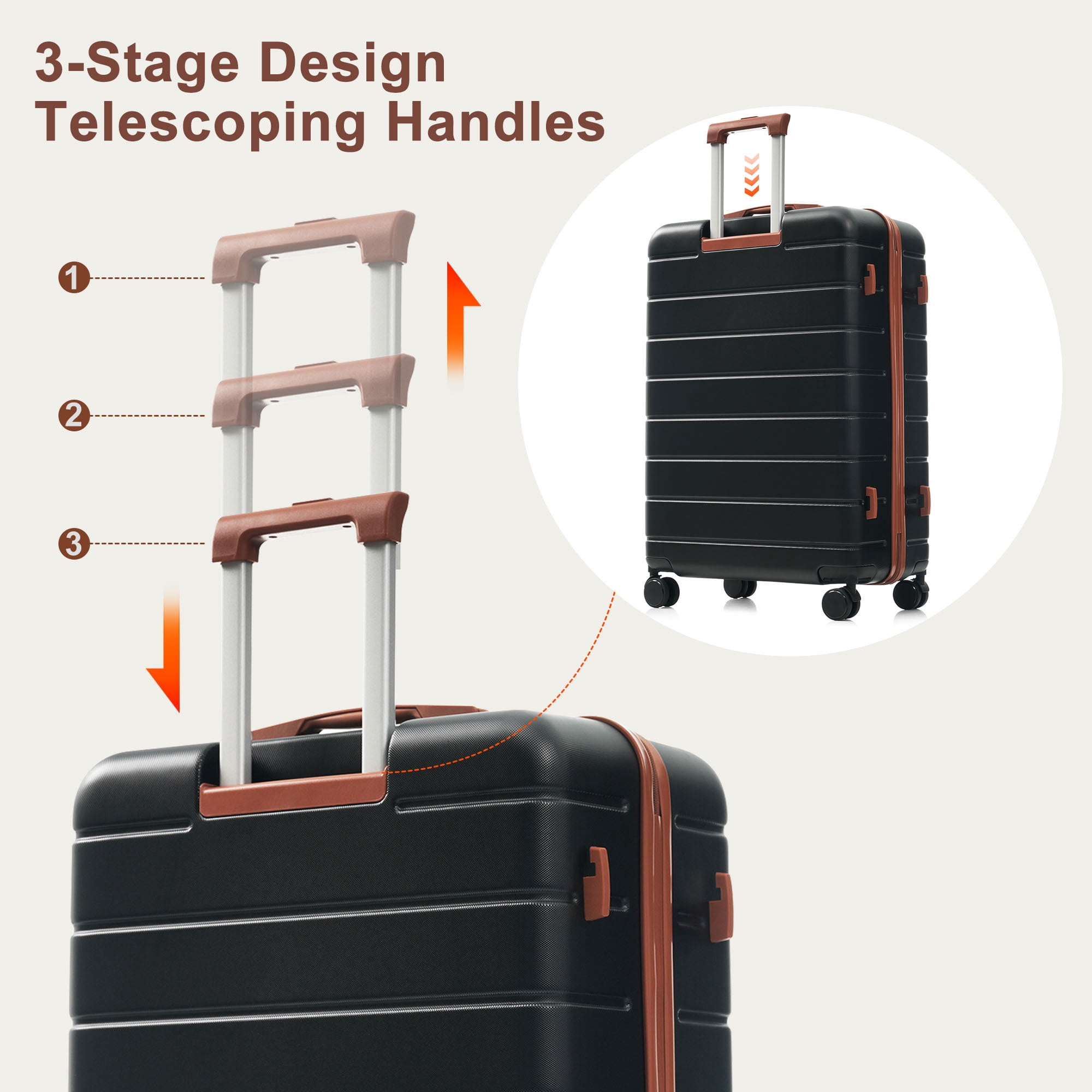 Euroco 3 Piece Luggage Sets, Lightweight Durable ABS Suitcase with Spinner Wheels and TSA Lock for Men Women(20"/24"/28"),Black