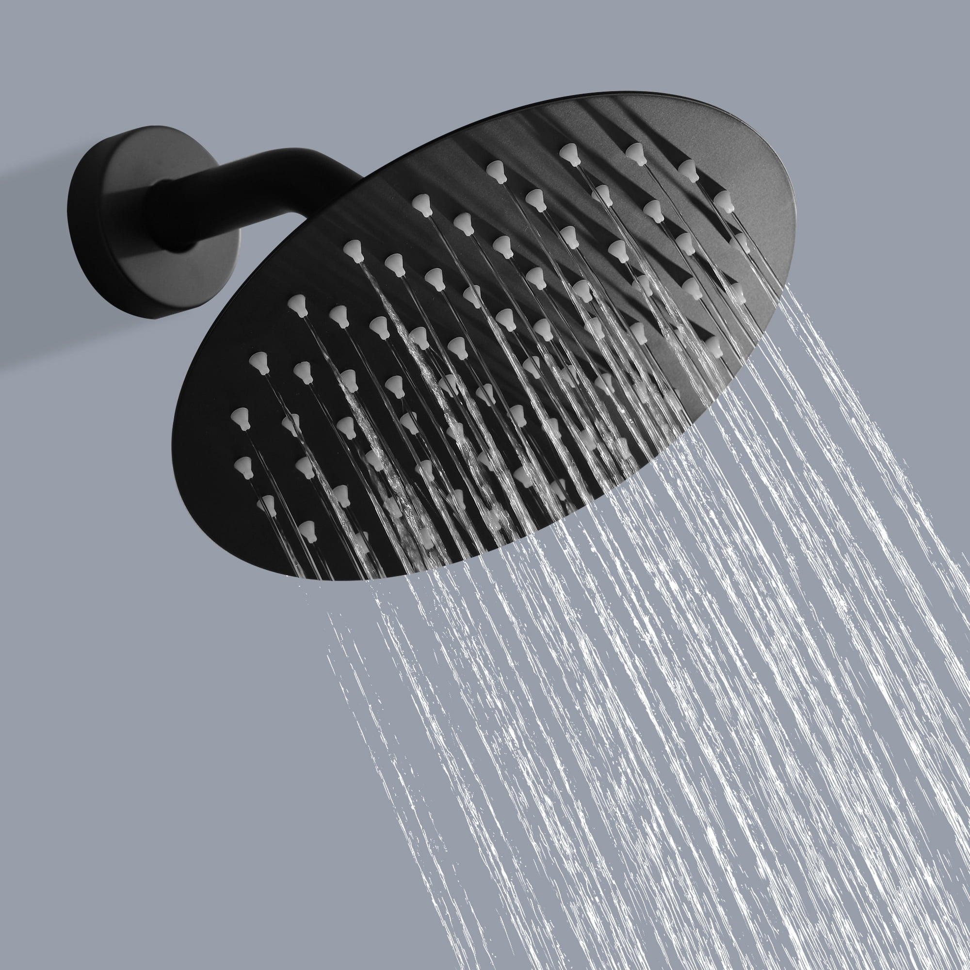 8-Inch Stainless steel/Brass Round Rainfall Showerhead with Ceramic Faucet Control Valve, 6.7 Inch Extension Arm, Wall mounted Head Shower-Matte Black(Without Hand shower)