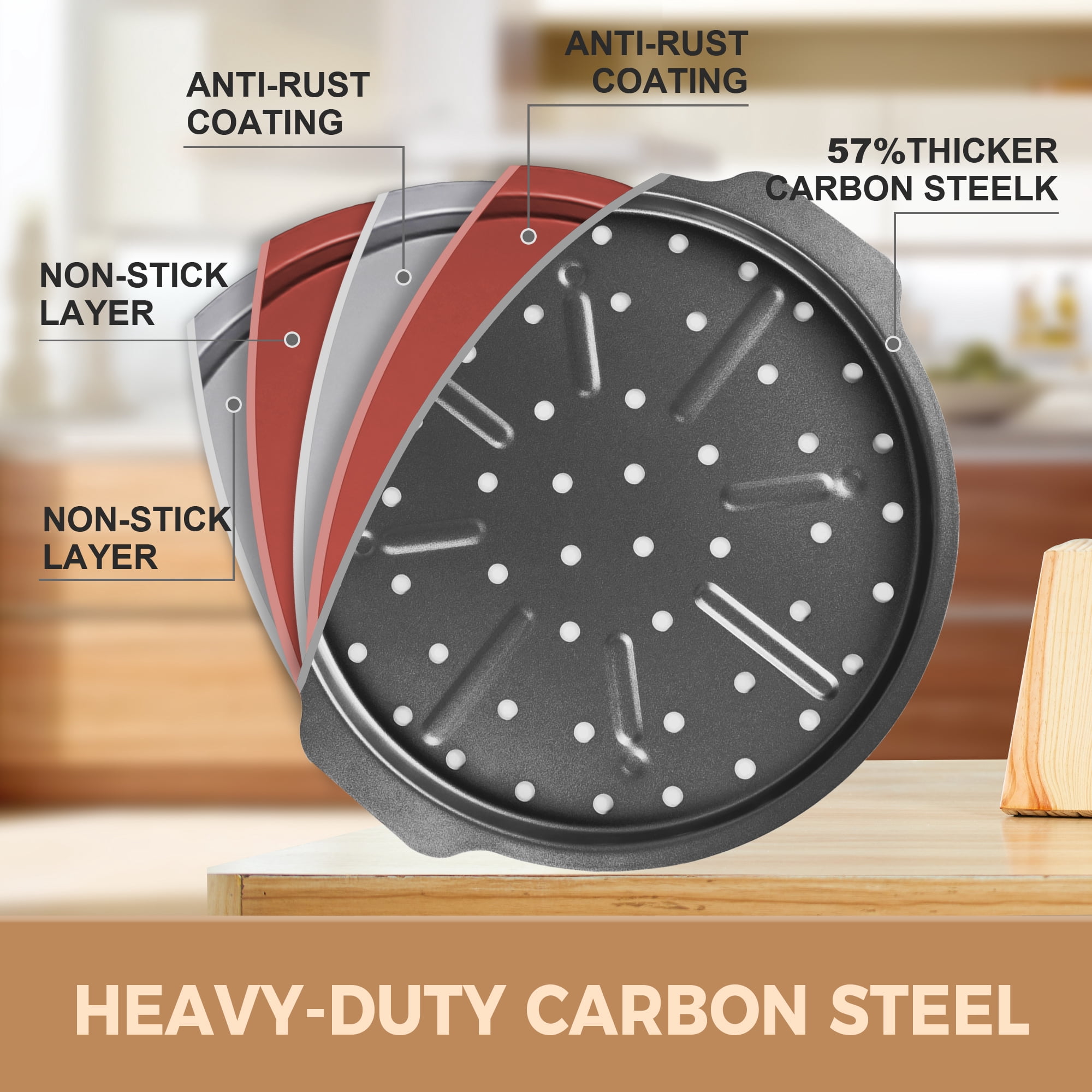 HONGBAKE 10-Piece Nonstick Carbon Steel Bakeware Set, Baking Pan Set with Baking Sheets, Cake Pans, Loaf Pan & Muffin Pan, Grey