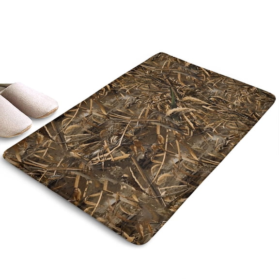 Grassland Camo Brown Plants Flannel Non Slip Door Rugs,Washable Door Mats Indoor,Decorative Door Mats,Dirt-Resistant and Absorbent Doormat for Entrance,Bedroom,Kitchen,Bathroom,23.5"x16"