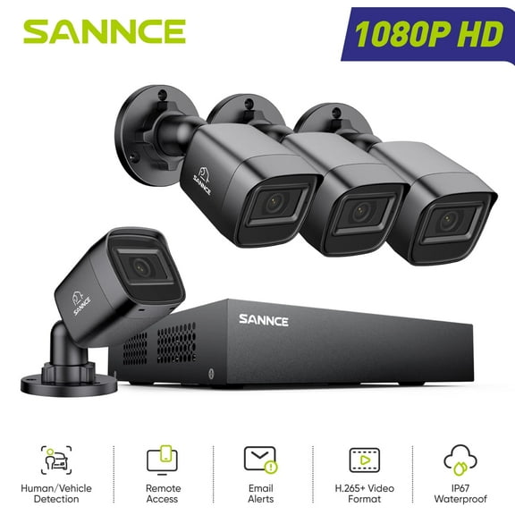 SANNCE 8CH 1080p Security Camera System 5-in-1 CCTV DVR Recorder with 0TB HDD and 4Pcs Outdoor/Indoor Waterproof Wired Surveillance Bullet Cameras with 100ft Night Vision, Motion Alert, Remote Access