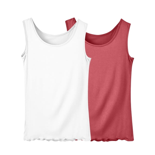 Timegard Haut de Pyjama pour Femmes 2 Pcs Grande Taille Débardeur à Volants Ample Doux Col Rond Décontracté Camis Vêtements de Maison