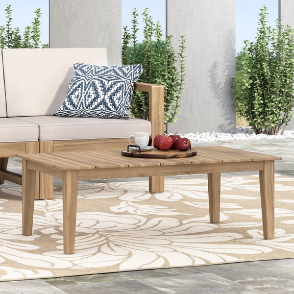 FFZ Acacia Wood Outdoor Coffee Table with Slat Paneling, 39.5 x 23.5 x 14 inch, Brown