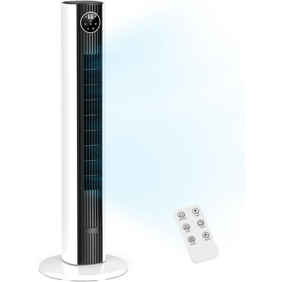 ZAFRO Tower Fan for Bedroom, 90° Oscillating Fan with 12H Timer, 37”Standing Fans with Remote, Bladeless Fan with 4 Modes & 3 Speeds