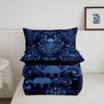thumbnail image 7 of Adults Teal Damask Bedding Set Antique Victorian Baroque Comforter Set Full Size,Gothic Vintage Floral Quilt Exotic Sugar Skull Duvet Insert,Gothic Bone Skeleton Bohemian Decor,Blue, 7 of 7