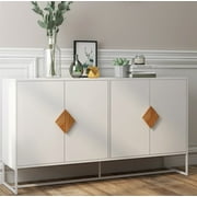 ASTARTH Storage Sideboard Cabinet White Modern 4 Doors Kitchen Buffet Cabinet Television Tables Entryway Cupboard Furniture with Solid Wood Square Handles and Metal Legs