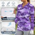 thumbnail image 6 of Xoenoiee Purple Camo Print Women's Long Sleeve Golf Polo Shirts V Neck Collared Workout Tops UV Protection Activewear Pullover Golf Apparel Quick Dry Blouses Athletic Tennis Tops, Size XS, 6 of 7