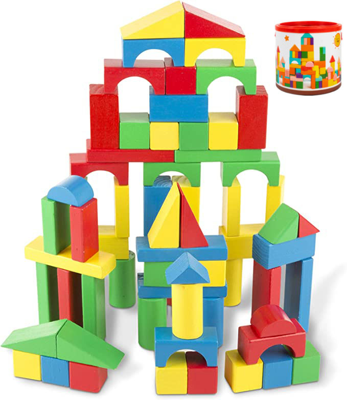 BIGUY 100 Pcs Wooden Building Blocks, Wooden Blocks Kids Natural Wood