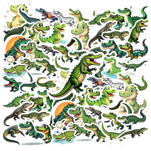 cartoon Alligator Theme Stickers, Waterproof Alligator Theme Sticker for Water Bottle Laptop Phone Cases Planner Skateboard Luggage Helmet Party Favor Decor, Ideal for Adults Teens Teacher Rewards