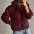 thumbnail image 5 of Lisingtool Winter Coats for Women's Pockets Full Zip Long Sleeve Quilted Jacket Short Bubble Coats Womens Coats Wine, 5 of 7