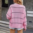 thumbnail image 4 of Suéter de punto transpirable para mujer, agradable para la piel, informal, color rosa, cárdigan abierto a rayas, 4 of 6