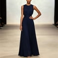 thumbnail image 3 of Morttic Women's Solid Color Sleeveless Pleated Maxi Dress – Waist-Cinching Flowy Chiffon Evening & Wedding Guest Gown Navy Blue，L, 3 of 4