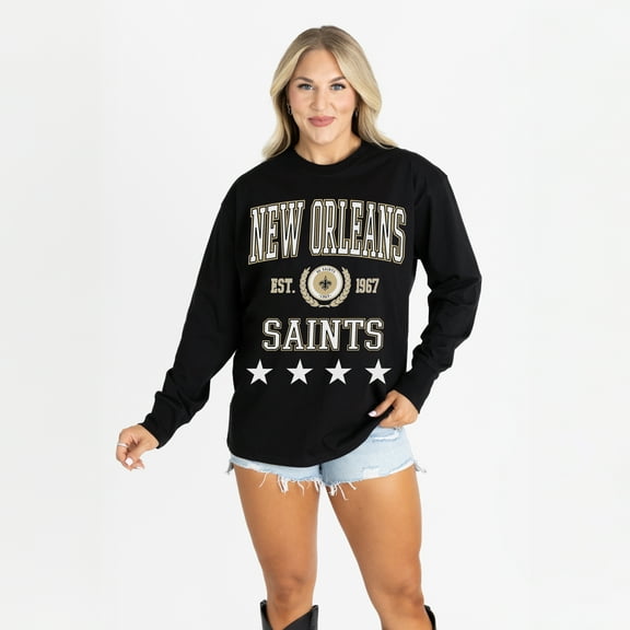Women's Gameday Couture Black New Orleans Saints Oversized Everyday Star Long Sleeve T-Shirt
