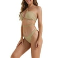 thumbnail image 4 of Conjuntos de bikini halter para mujer INSPIRE CHIC de 2 piezas con lazo doble en la parte trasera, parte inferior triangular, trajes de baño talla X-Large color caqui, 4 of 5