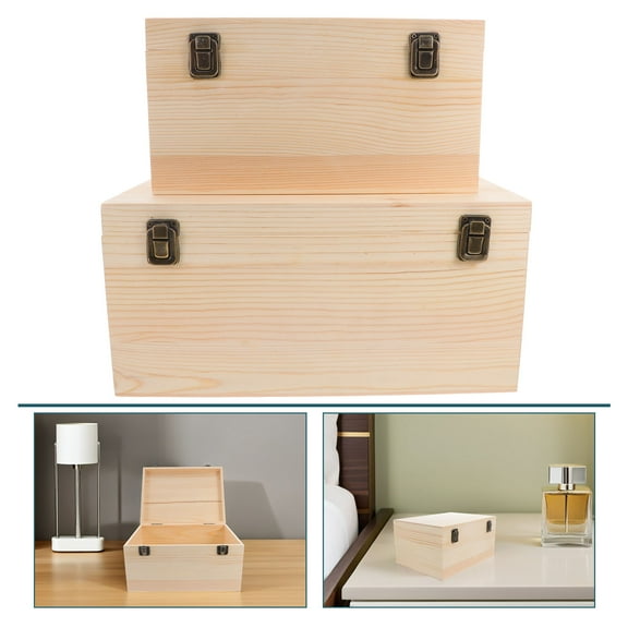 OFFIGAM Large Pine Wood Craft Box for Projects, Unpainted Storage Organizer, 2 Pieces Set