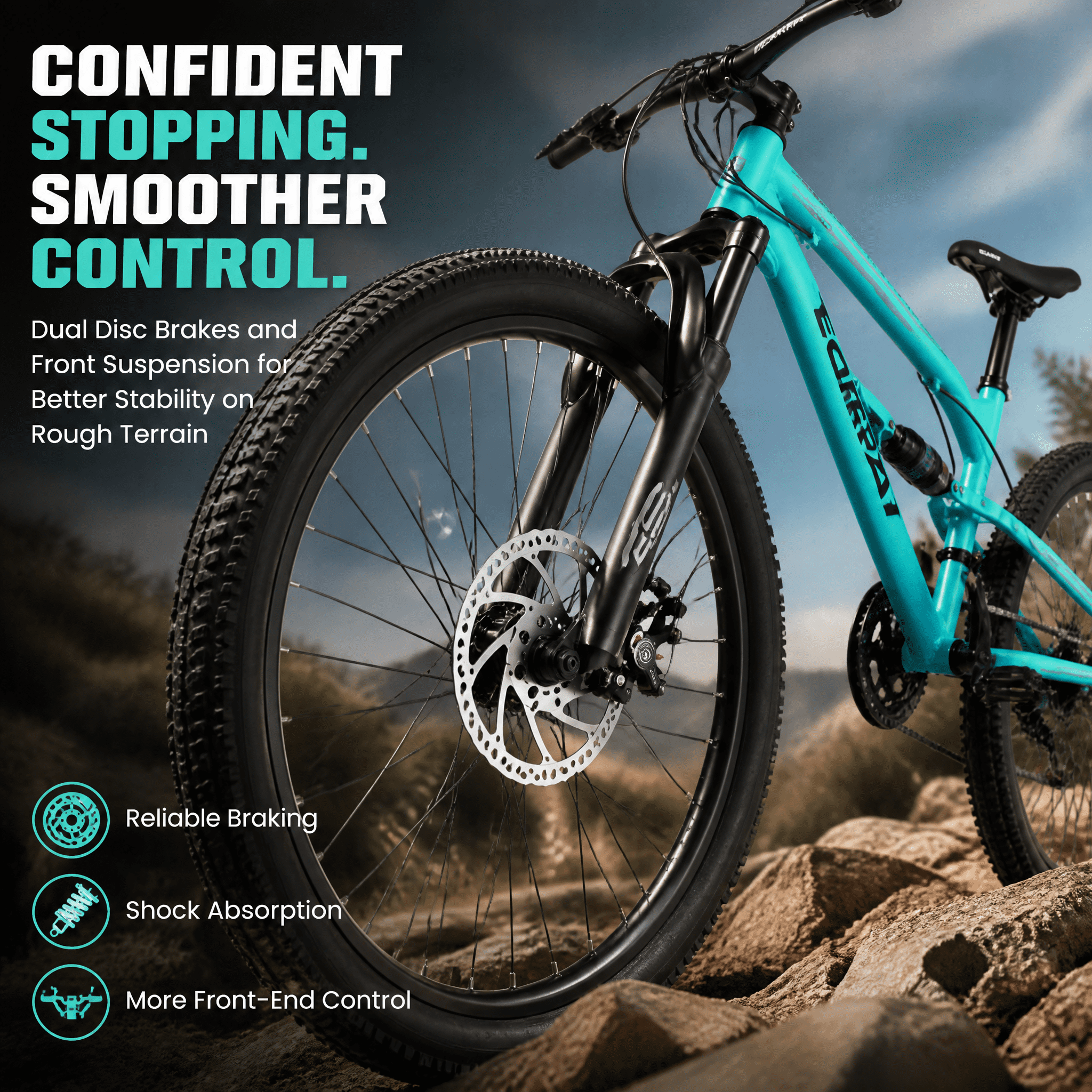 FUPOJH 26" Adult Mountain Bike,21-Speed,Dual Disc Brakes,Full Suspension,All-Terrain,Blue