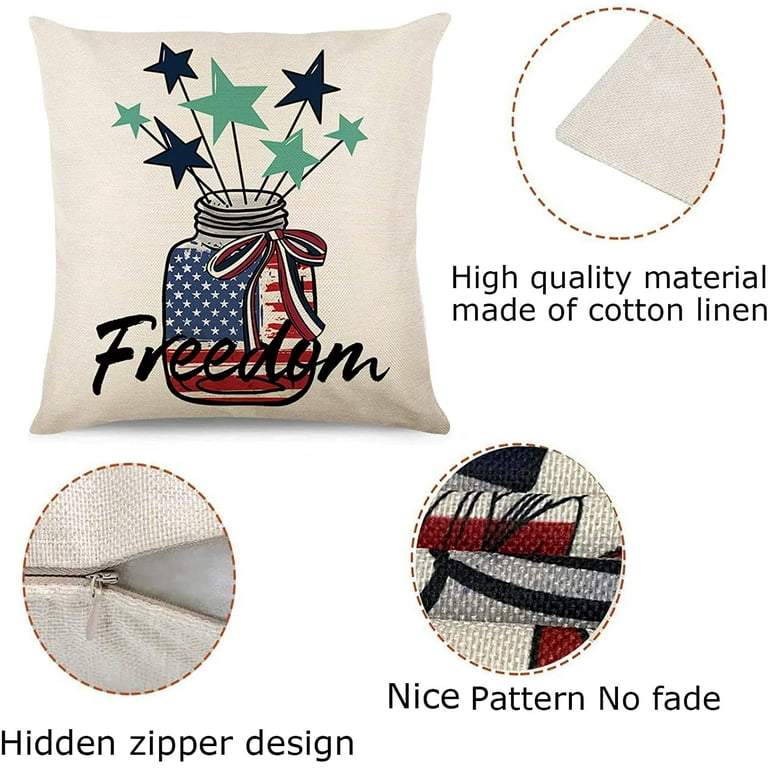 4th of July Pillow Covers 18x18 Set of 4 Independence Day Memorial Day Patriotic Farmhouse Decor Holiday Stars and USA Truck Summer Throw Pillow Case