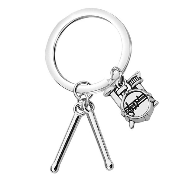 Llavero de tambor Baquetas de metal Llavero de percusión Llavero de tambor Llavero de nota musical Llavero de instrumento musical para mochila Bolso Bolso Colgante Plata