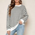 thumbnail image 2 of Levmjia Women's Striped Long Sleeve Sweater Crewneck Drop Shoulder Loose Fit Casual Pullover Top for Fall Winter, 2 of 6