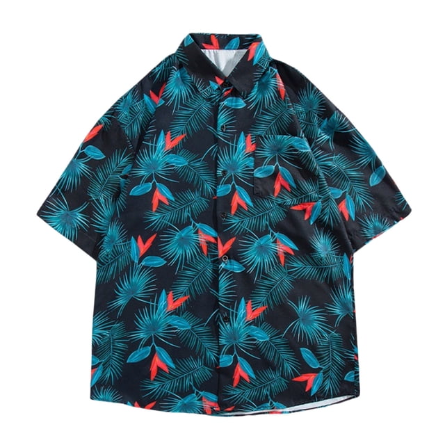 Blusa y camisa de manga corta con cuello vuelto para hombre, camisa hawaiana informal con estampado floral, camisa de manga corta con solapa, blusa, camisa de poliéster para hombre