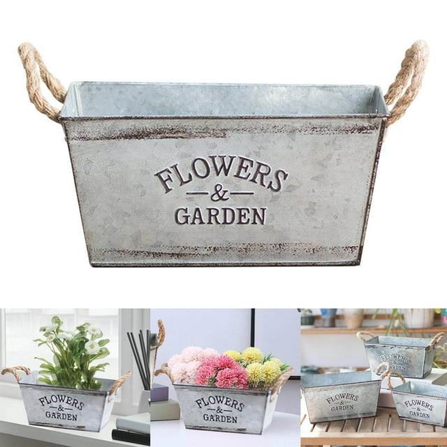 Baohd Retro Iron Plants Flower Bucket Planter Pail Metal Flower Vase Home Decor L