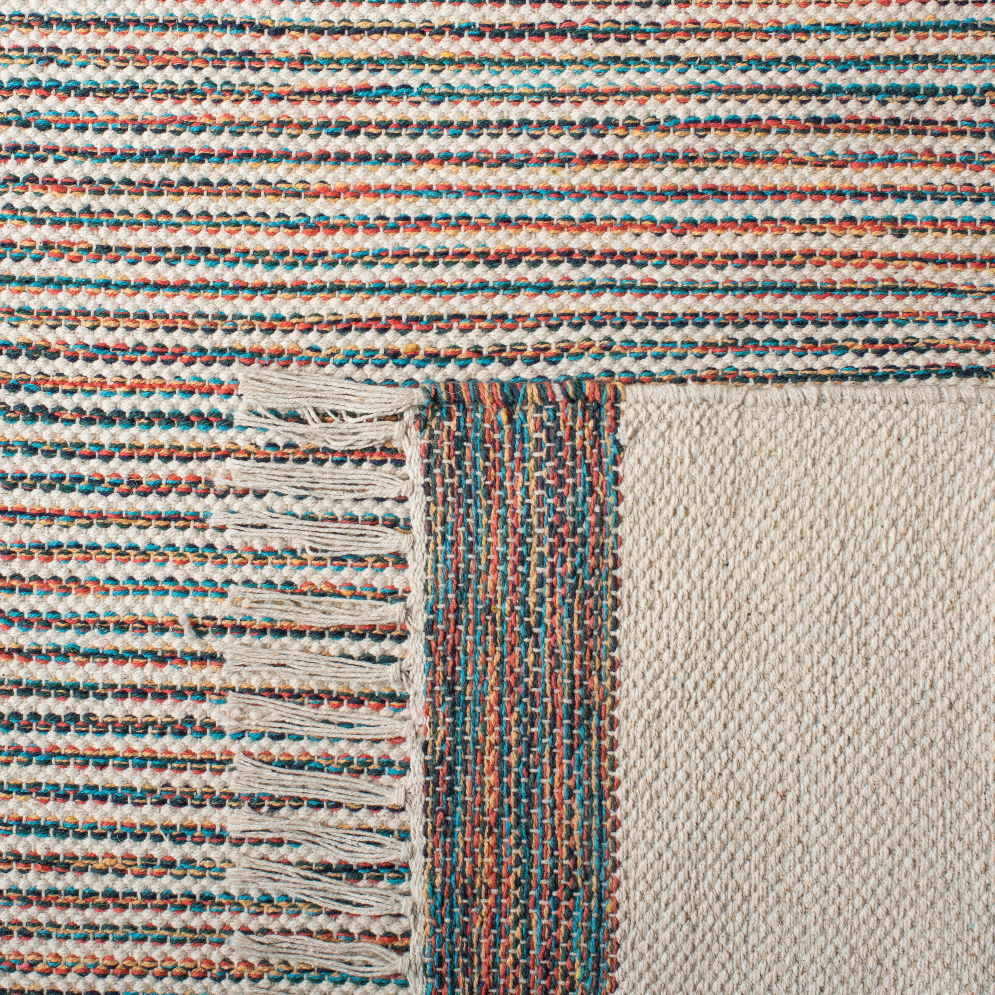 SAFAVIEH Montauk Abel Striped Cotton Area Rug, Beige/Blue, 5' x 8'