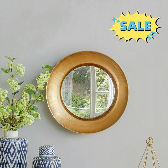 Tcbosik 18.7" Round Mirror with LED Lights, Wall Mounted Mirror with Metal Frame, Accent Mirror for Bedroom, Entryway, Living Room, Gold