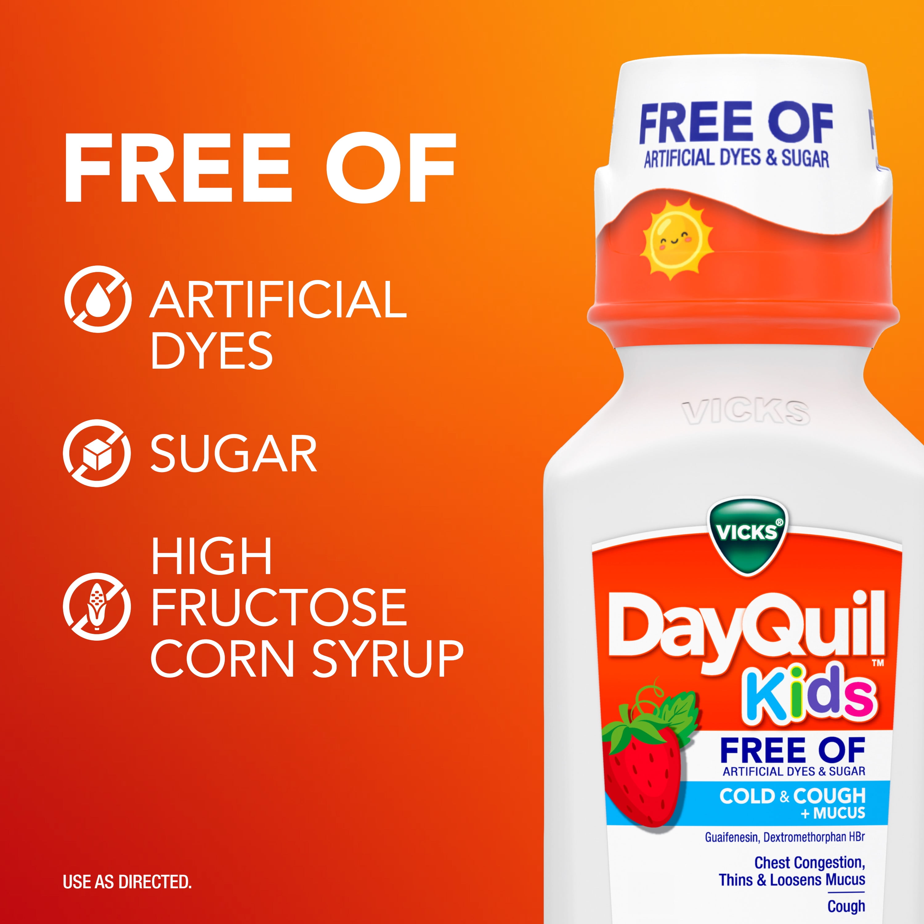 Vicks DayQuil Kids Cold Cough Syrup, Childrens Cold Medicine, No Artificial Dyes, Strawberry, 6 Fl oz