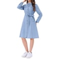 thumbnail image 4 of Vestido de mezclilla INSPIRE CHIC para mujer, de manga larga, con botones, corte A, con cinturón, vestido clásico de jean XS azul cielo, 4 of 6