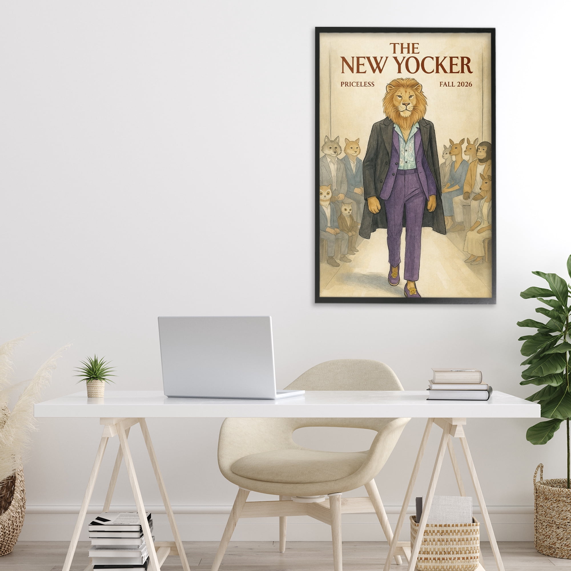 Stupell Industries New Yocker Lion Model Black Framed Giclee Art, design by Grotto Studios