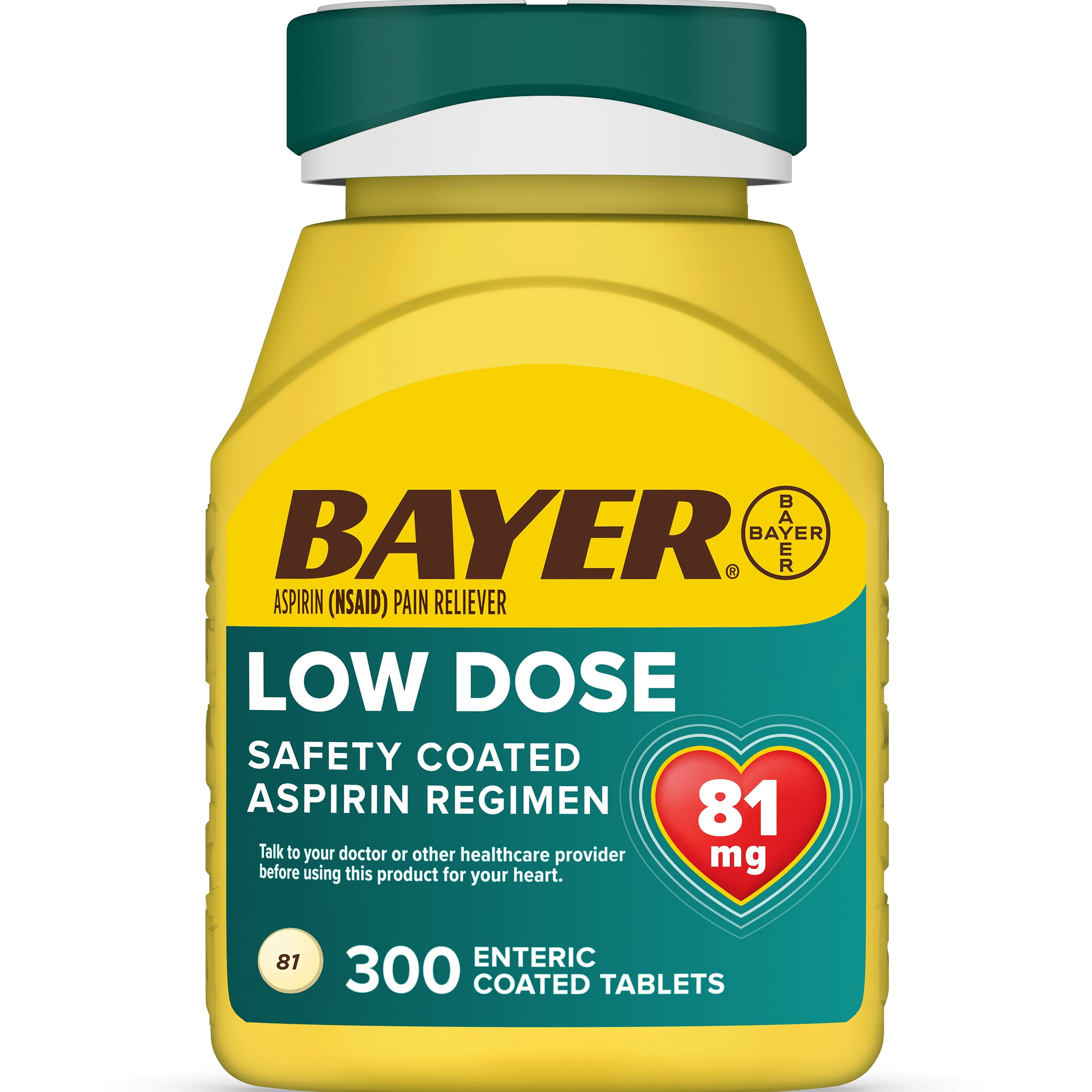 Aspirin Regimen Bayer Low Dose Pain Reliever Enteric Coated Tablets, 81mg, 300 Ct