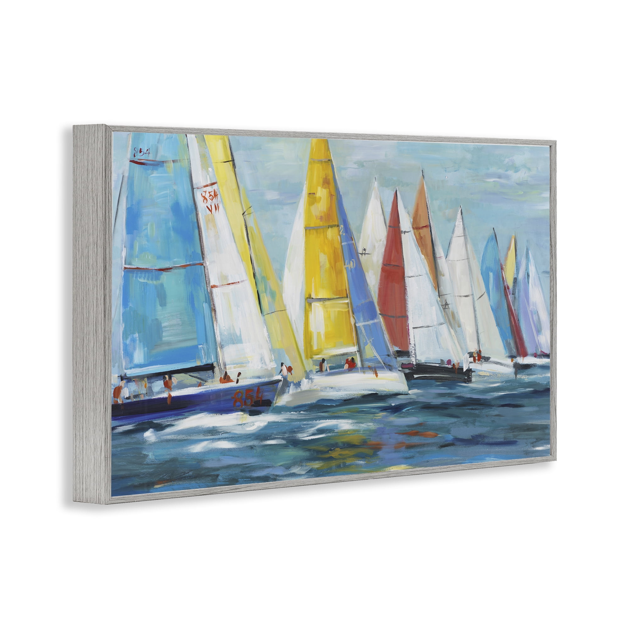 Stupell Industries Colorful Sails Coastal Scene Gray Framed Giclee Art, design by Lorenzo Collective