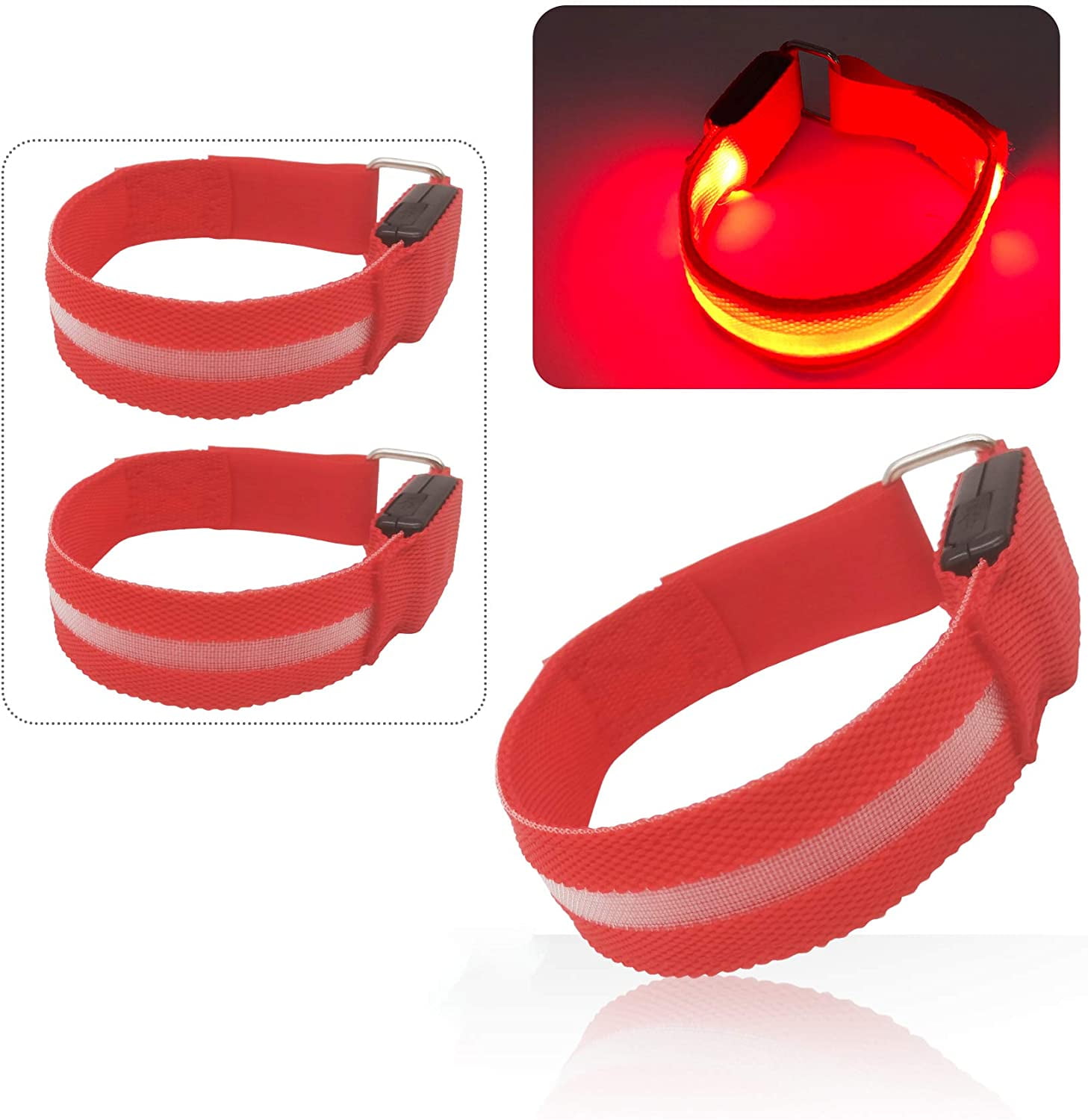 Red Reflective Safety Arm Band Light Up Cycling Jogging Running Hiking Sport 
