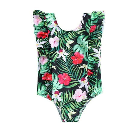 

AIMAOMI Summer Toddler Girls Ruffles Floral Prints 1 Piece Swimwear Beach Onesie Swimsuit Bikini H