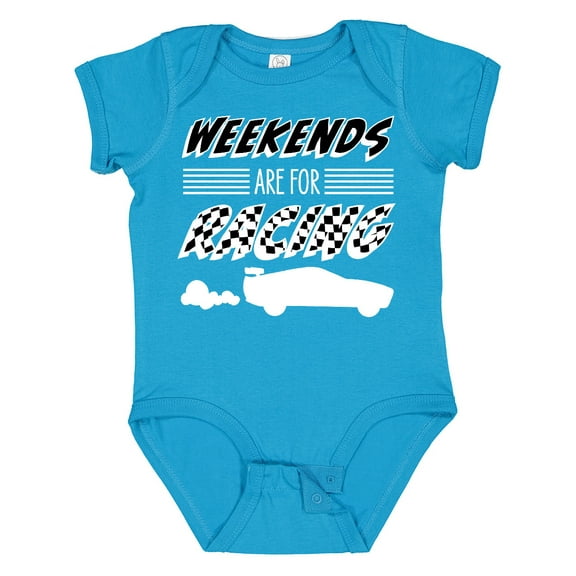 Inktastic Weekends Are for Racing Race Car Silhouette and Racing Flag Boys or Girls Baby Bodysuit