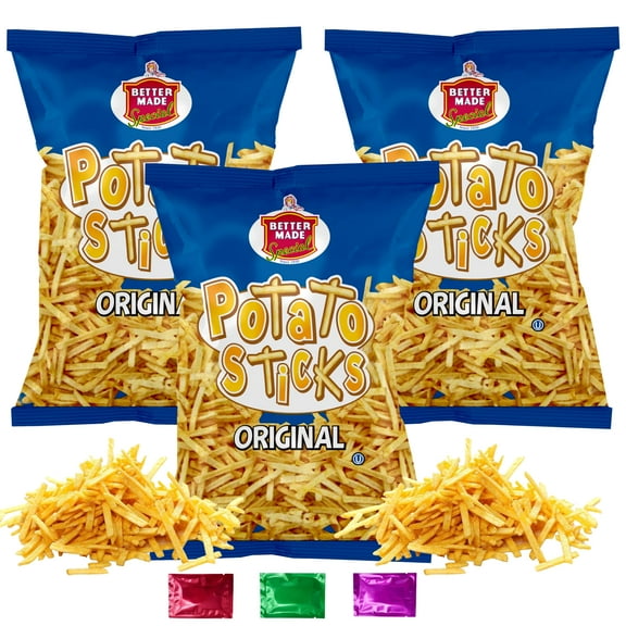 Better Made Original Potato Sticks Snacks, Shoestring Potato Sticks, Gluten Free Crunchy Crispy Treat, Party Favor On the Go Snacking Stuffers 3 oz 3 Pack w/ Bonus Snoep in Beperkte Oplage