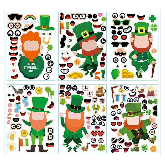 ABODELINE 6 Sheets St. Patrick's Day Stickers for Kids Toddlers, Make a Face Stickers, Make Your Own Stickers DIY Saint Patrick Irish Stickers for St. Patrick's Day Craft Party Favor Decorations